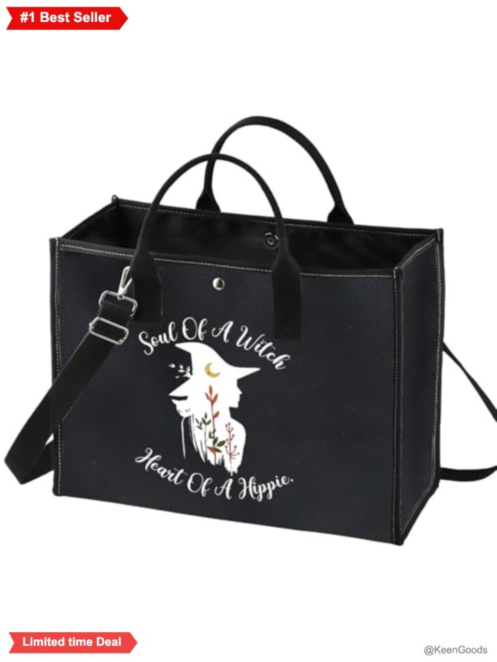 LEVLO Witch Canvas Tote Bag Witchy Gift Hippie Shoulder Bag Magic Merch